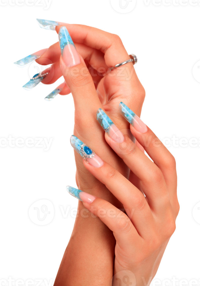 Closeup shot of beautiful female hands with manicured nails, isolated png