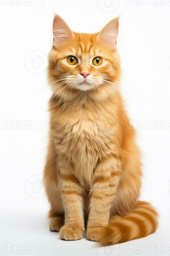AI generated Beautiful cute orange cat sitting on a white background photo