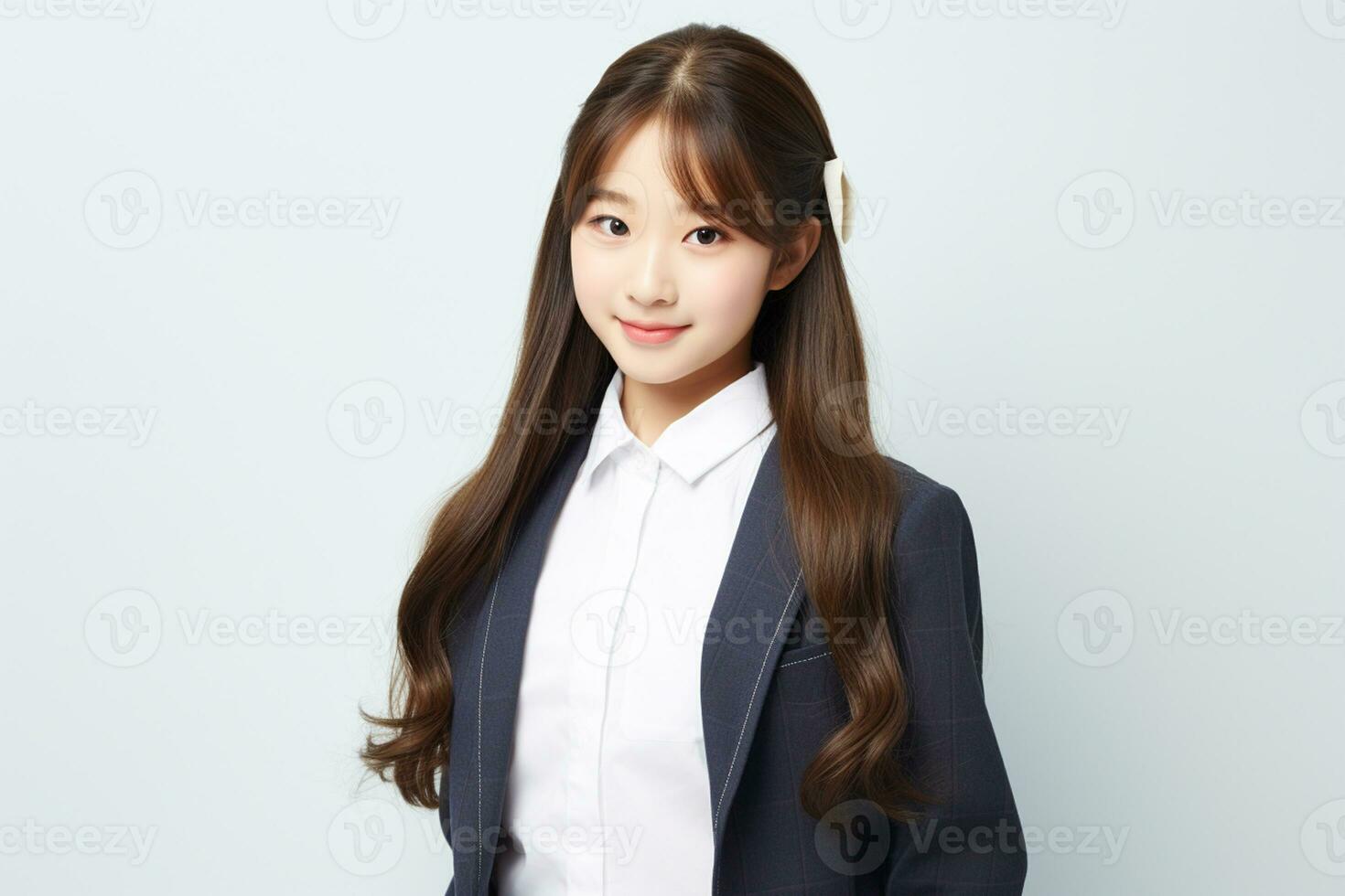 AI generated portrait of beautiful young japanese high school student girl in a school uniform isolated on a white background photo