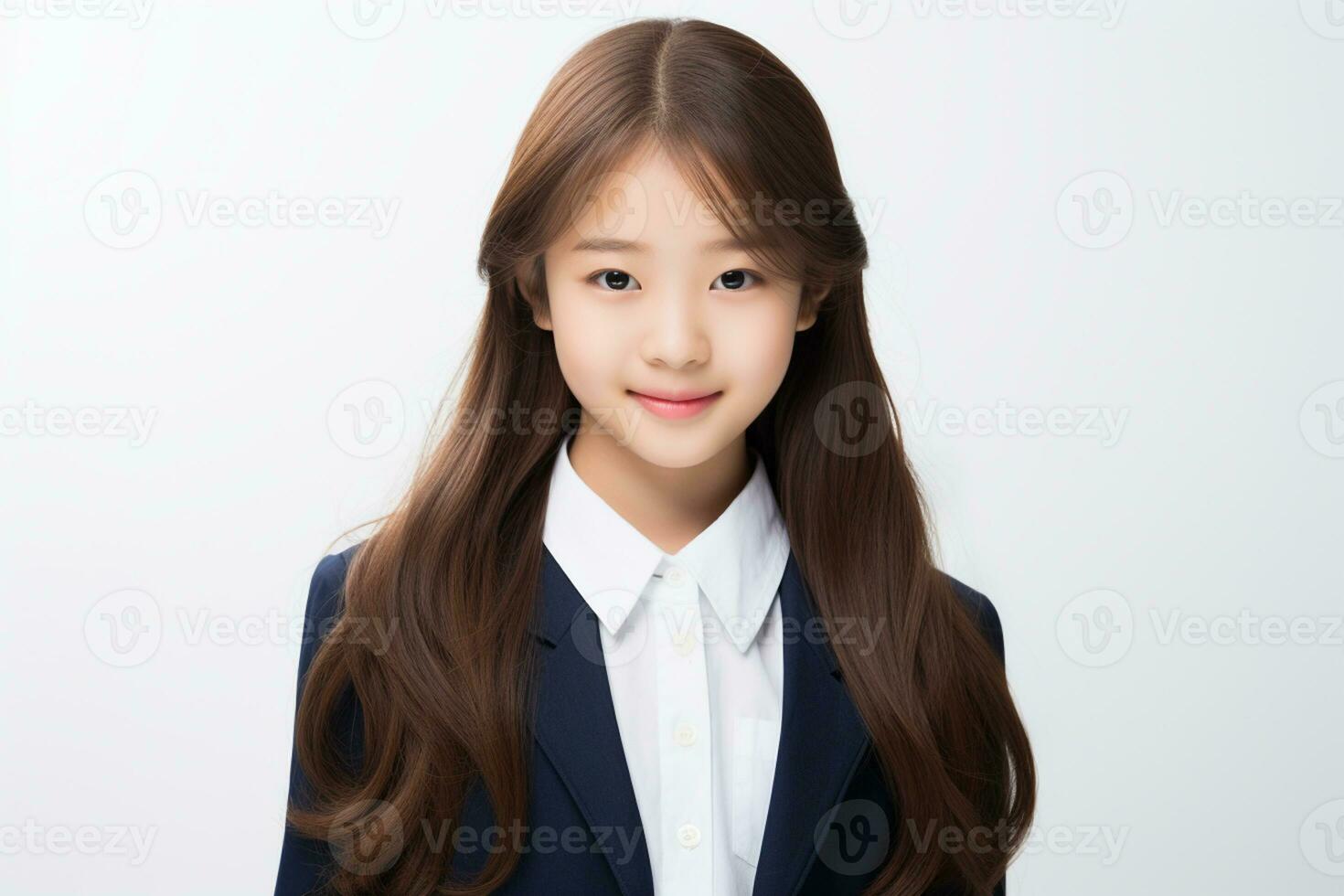 AI generated portrait of beautiful young japanese high school student girl in a school uniform isolated on a white background photo