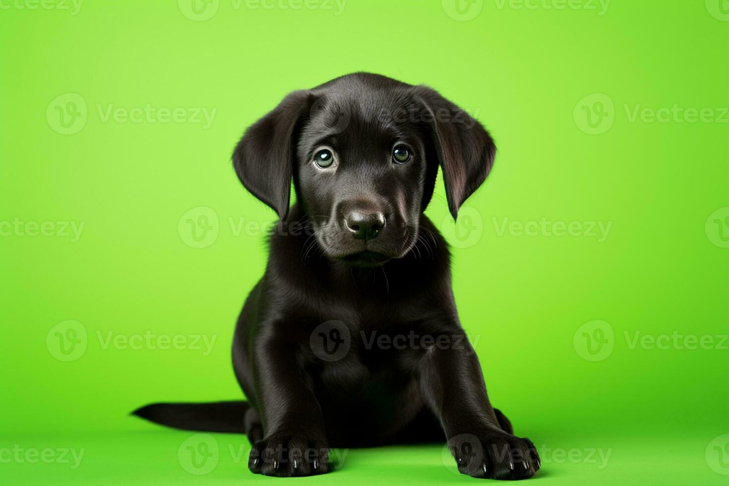 AI generated a black labrador puppy sitting on a green background photo