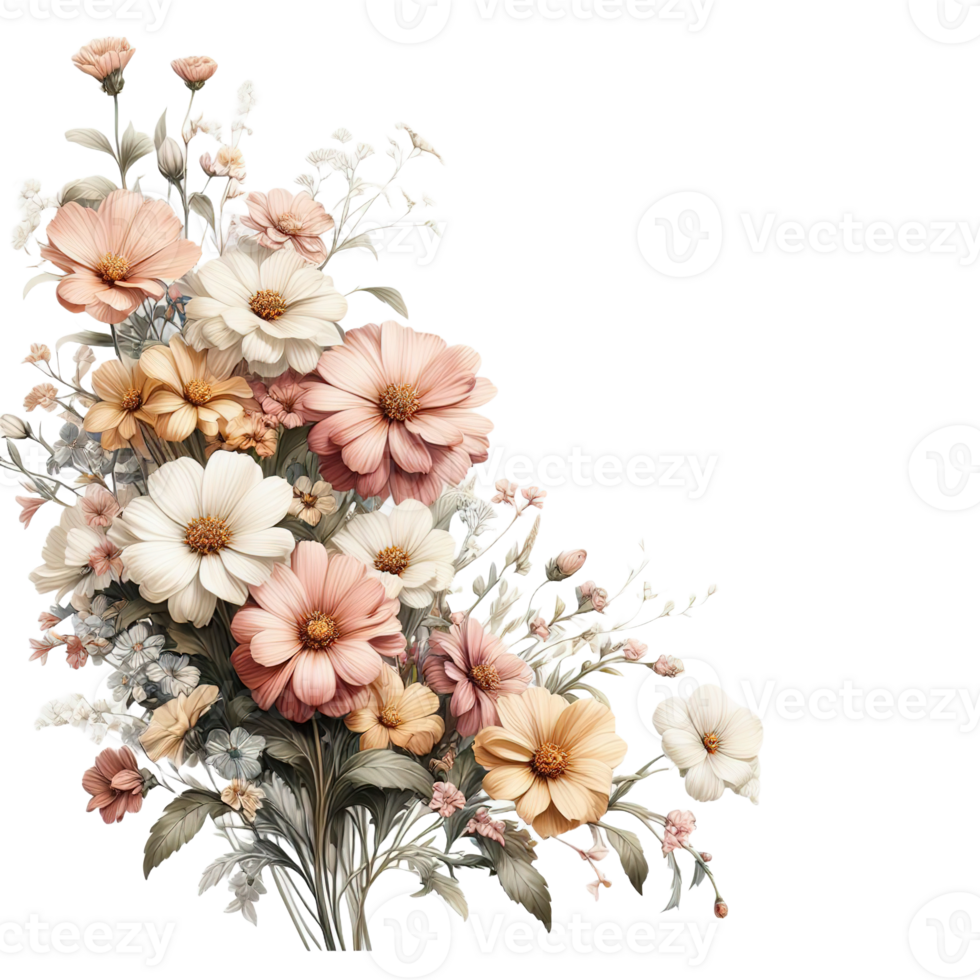 AI generated Beautiful bouquet of flowers isolated flowers illustration.gift box Birthday, Wedding, Mother's Day, Valentine's day, Women's Day flowers and leaves for invitation, png