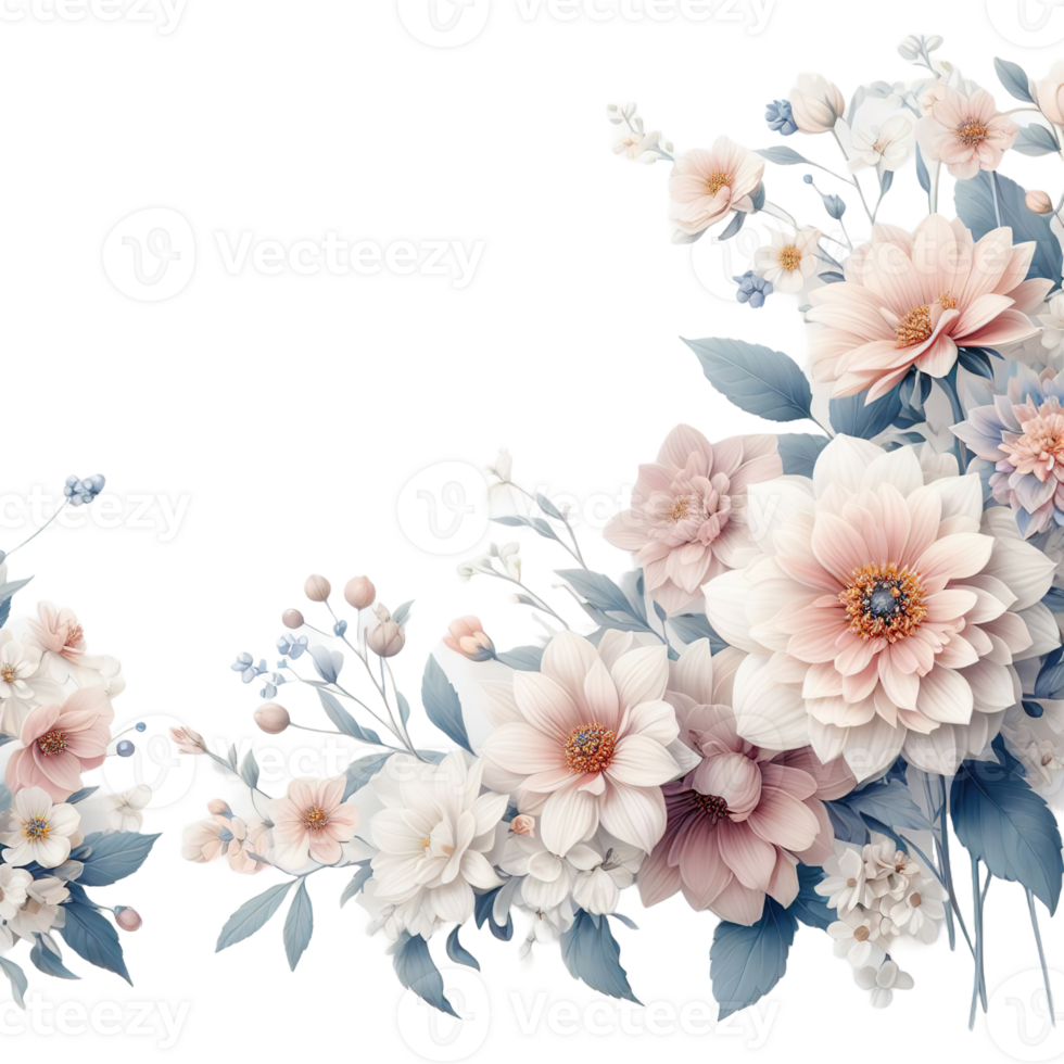 AI generated Beautiful bouquet of flowers isolated flowers illustration.gift box Birthday, Wedding, Mother's Day, Valentine's day, Women's Day flowers and leaves for invitation, png