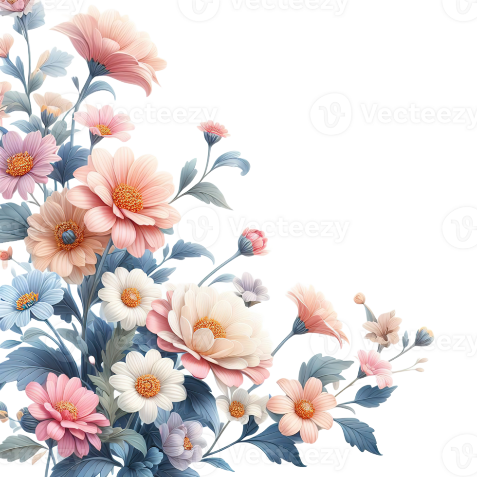 AI generated Beautiful bouquet of flowers isolated flowers illustration.gift box Birthday, Wedding, Mother's Day, Valentine's day, Women's Day flowers and leaves for invitation, png
