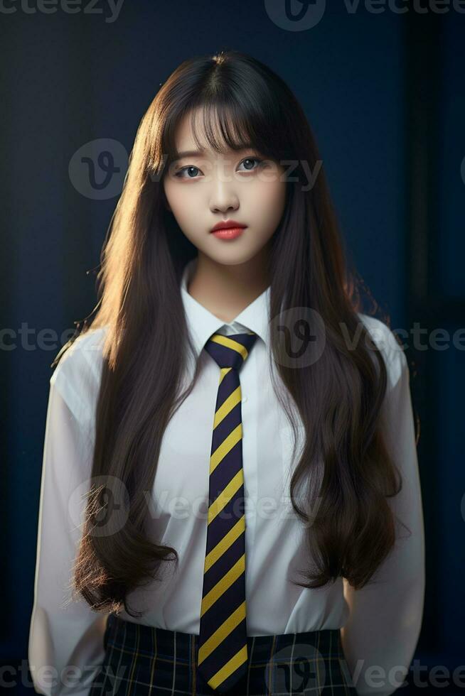 AI generated a beautiful young korean high school student girl in a school uniform photo