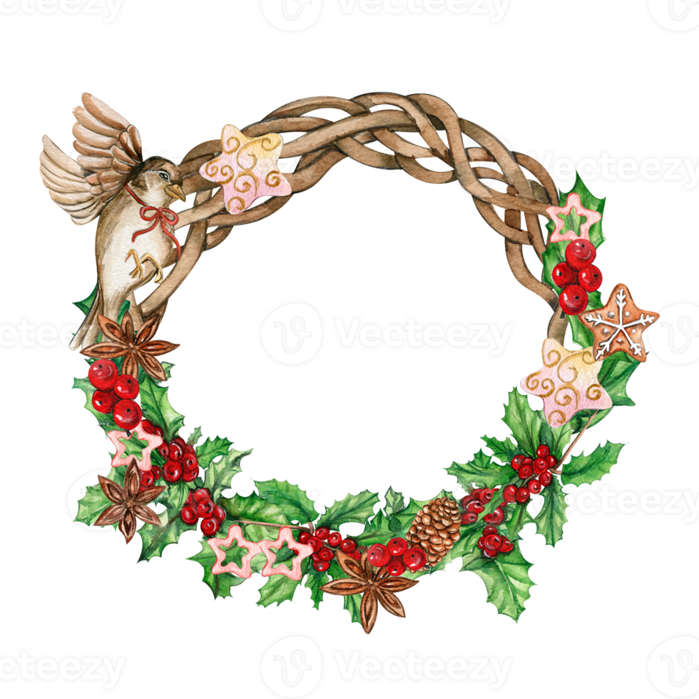 Christmas wreath with fir branches. png