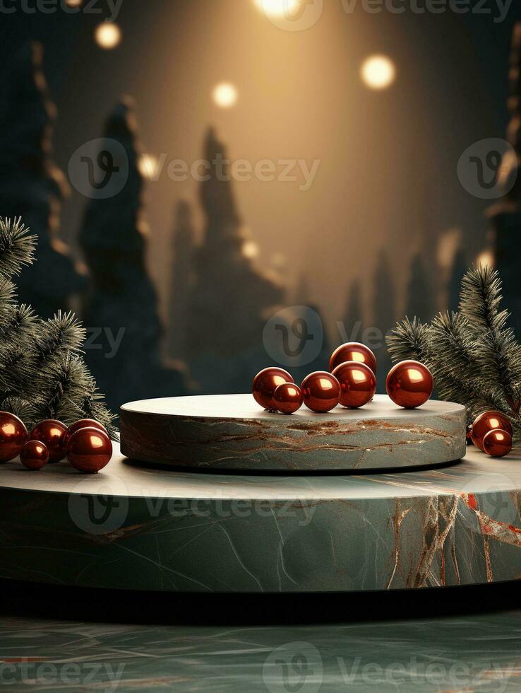 AI generated Christmas and New Year background with podium. 3d render illustration. photo
