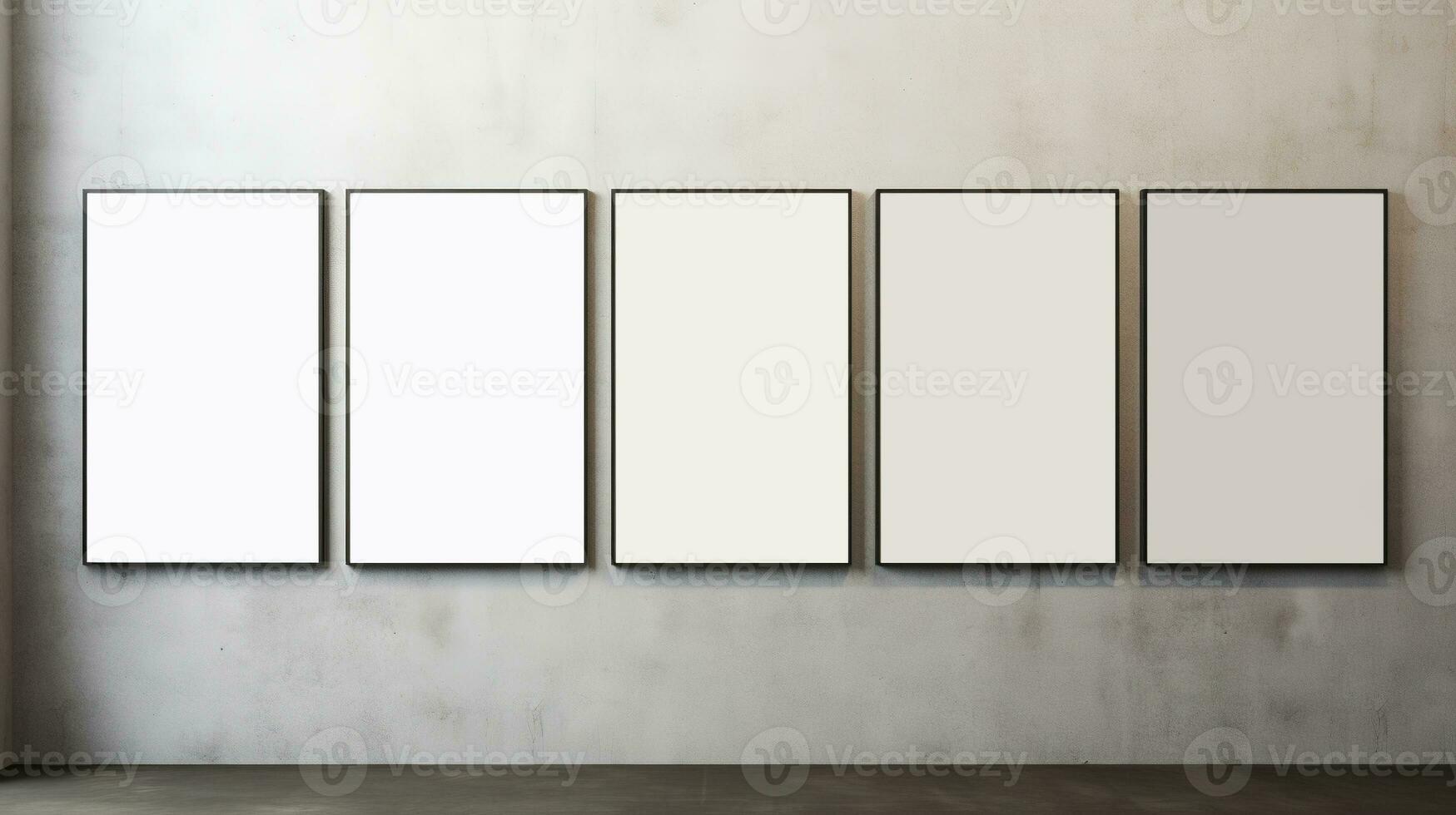 AI generated Generative AI, set of five posters mock up, blank minimalistic background, artwork template photo