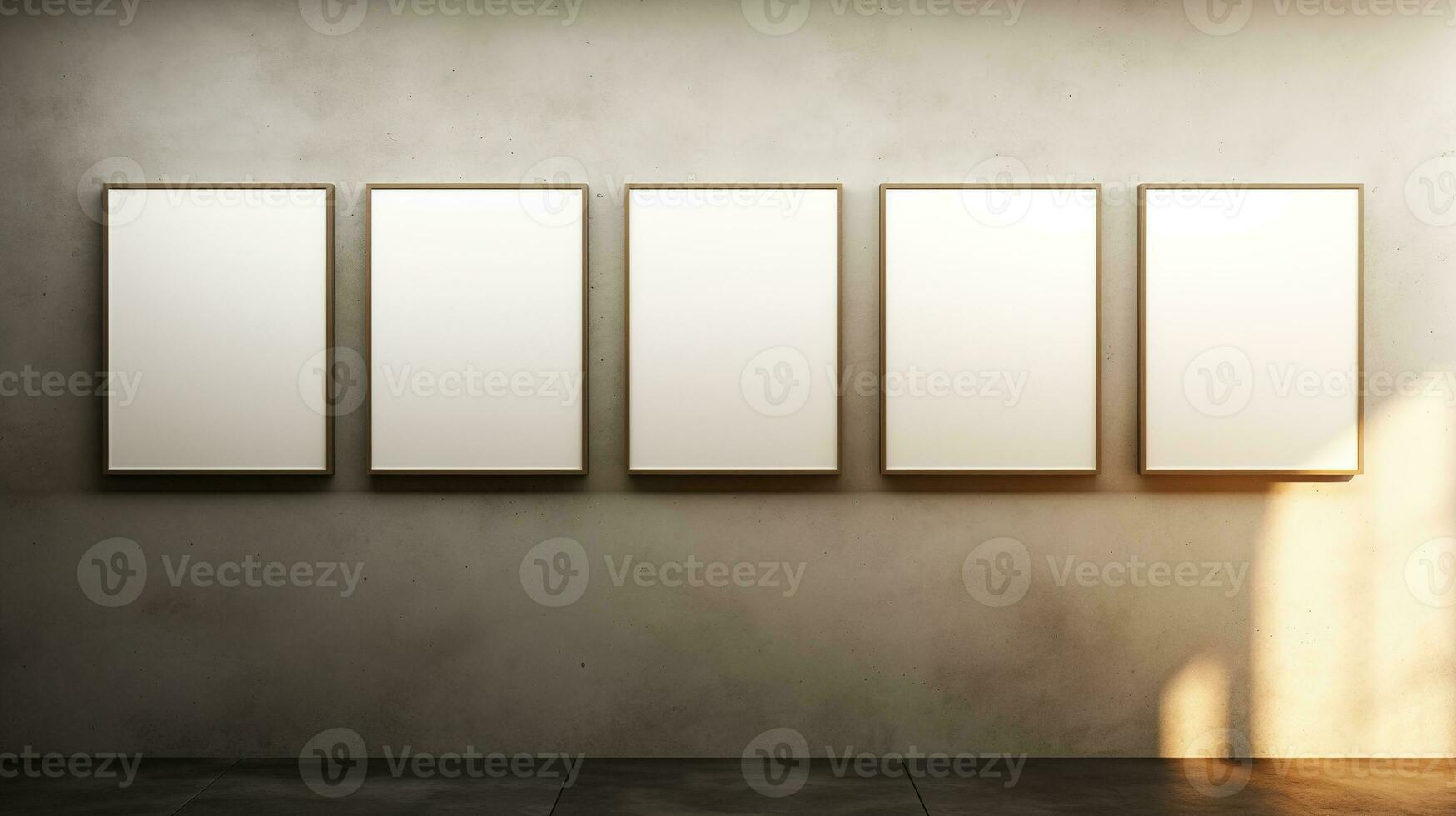 AI generated Generative AI, set of five posters mock up, blank minimalistic background, artwork template photo