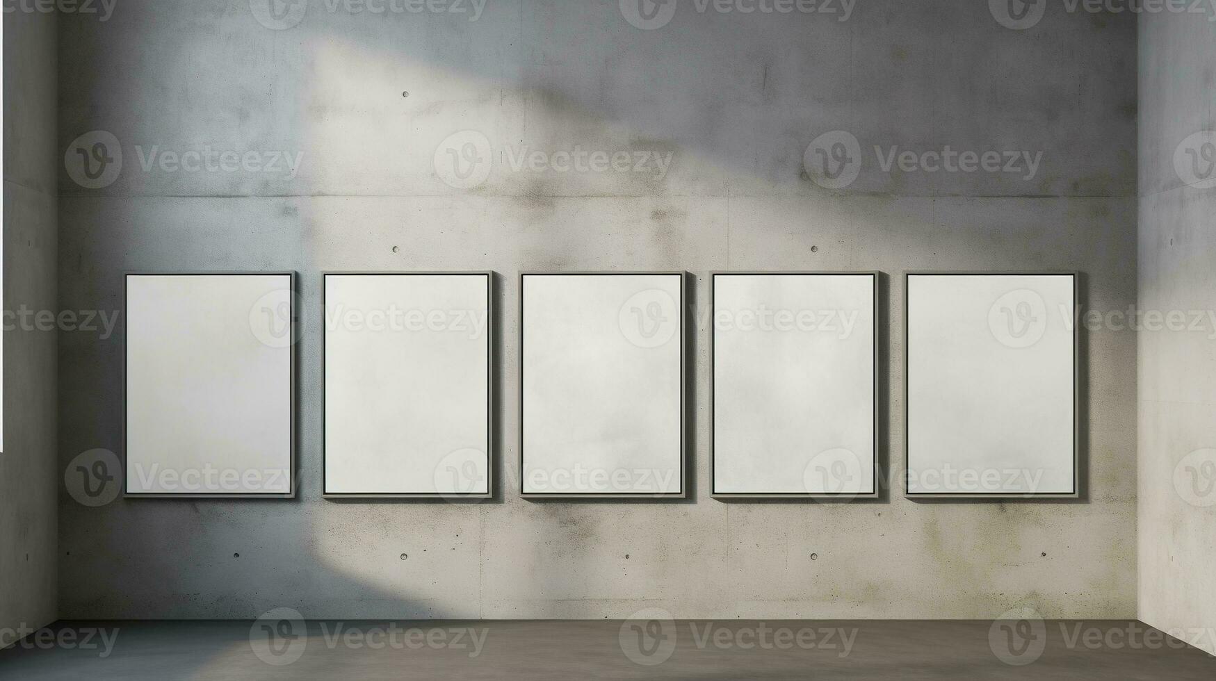 AI generated Generative AI, set of five posters mock up, blank minimalistic background, artwork template photo