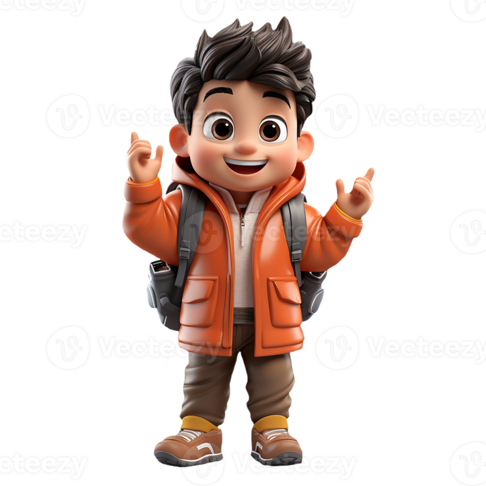 AI generated 3D cartoon character a cute student boys, Isolated transparent background png. generated with AI png