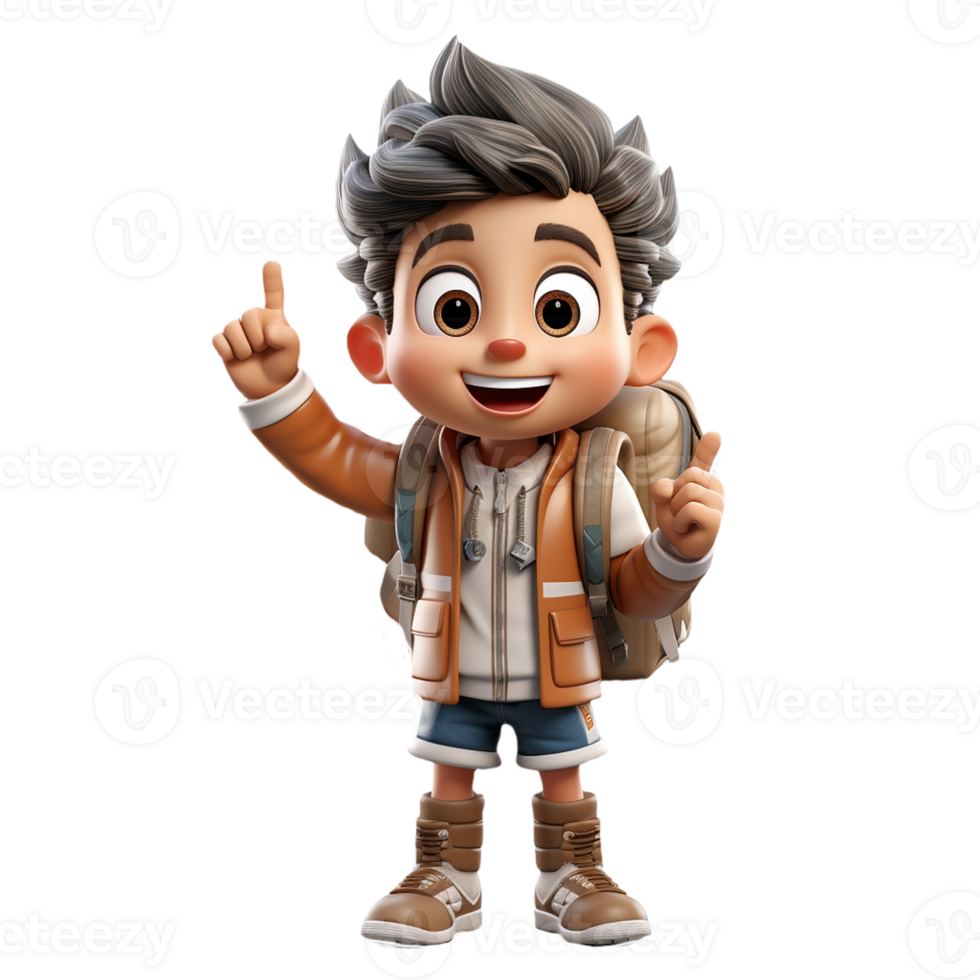 AI generated 3D cartoon character a cute student boys, Isolated transparent background png. generated with AI png
