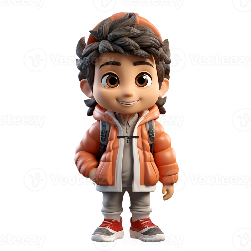 AI generated 3D cartoon character a cute student boys, Isolated