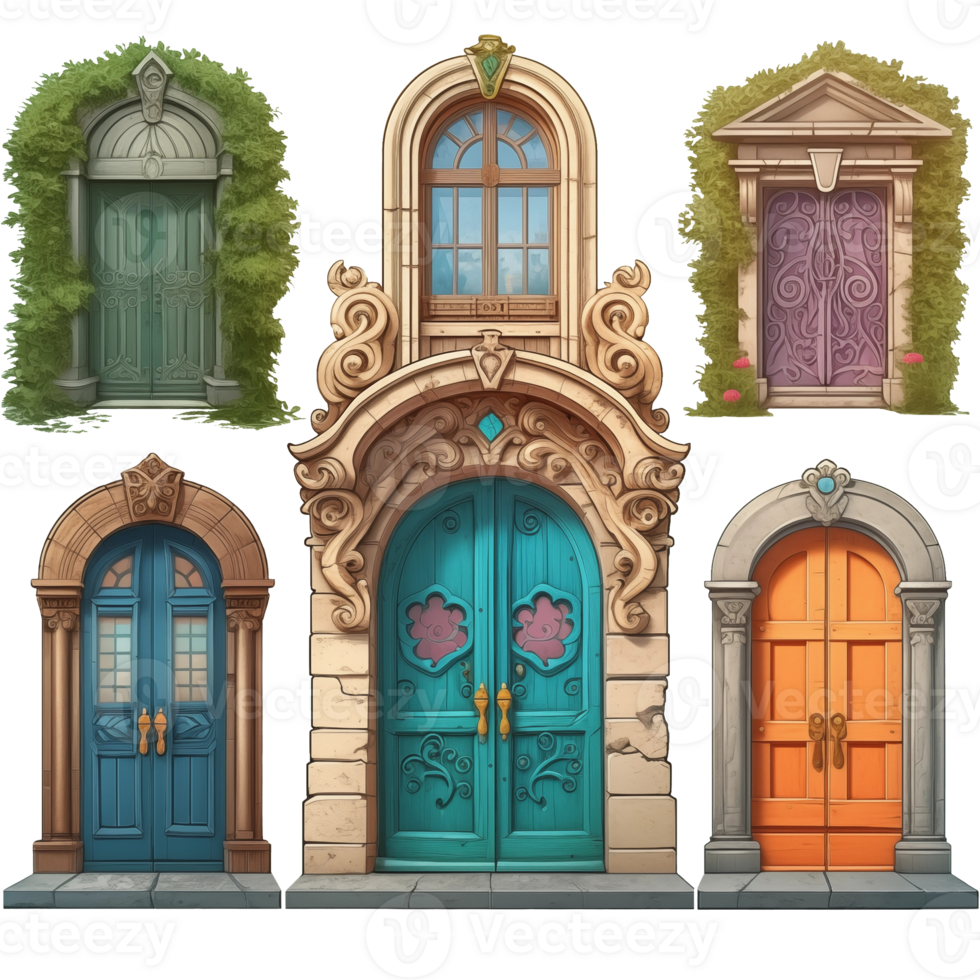 AI generated Set of front doors of residential houses. Home entrances