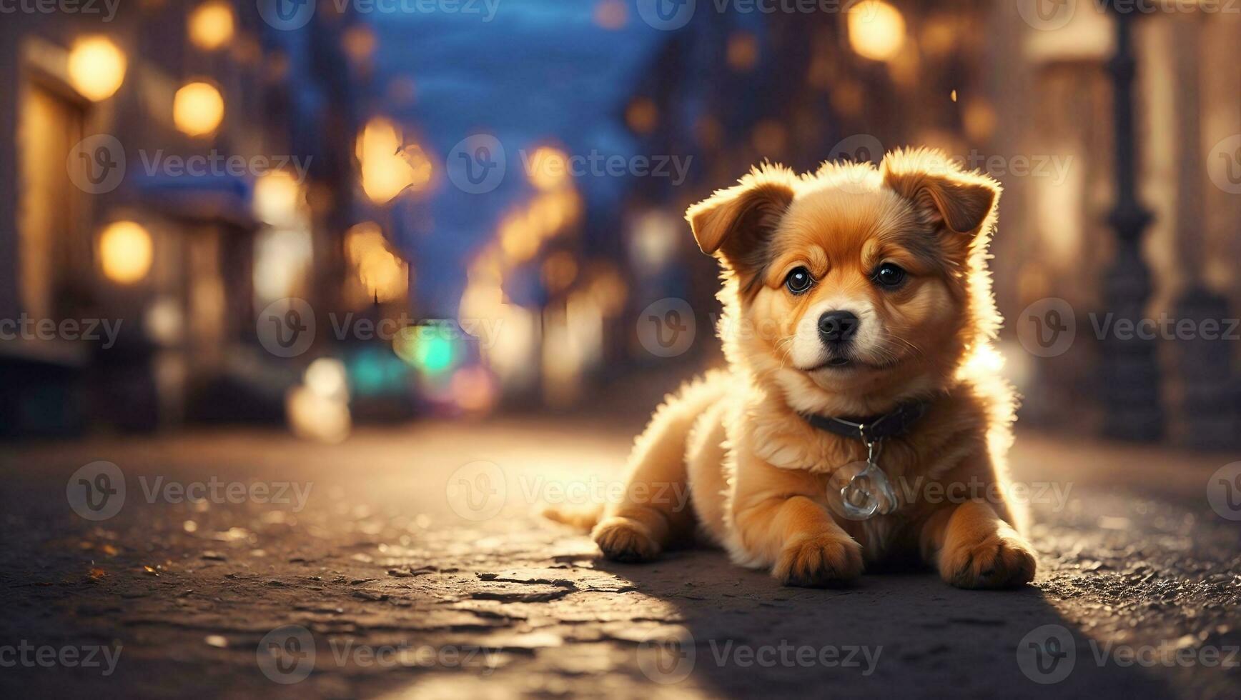 AI generated a puppy is sitting on the street photo