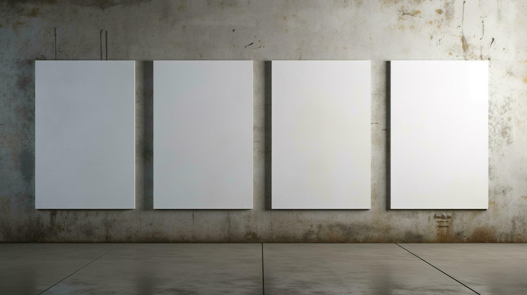 AI generated Generative AI, set of four posters mock up, blank minimalistic background, artwork template photo