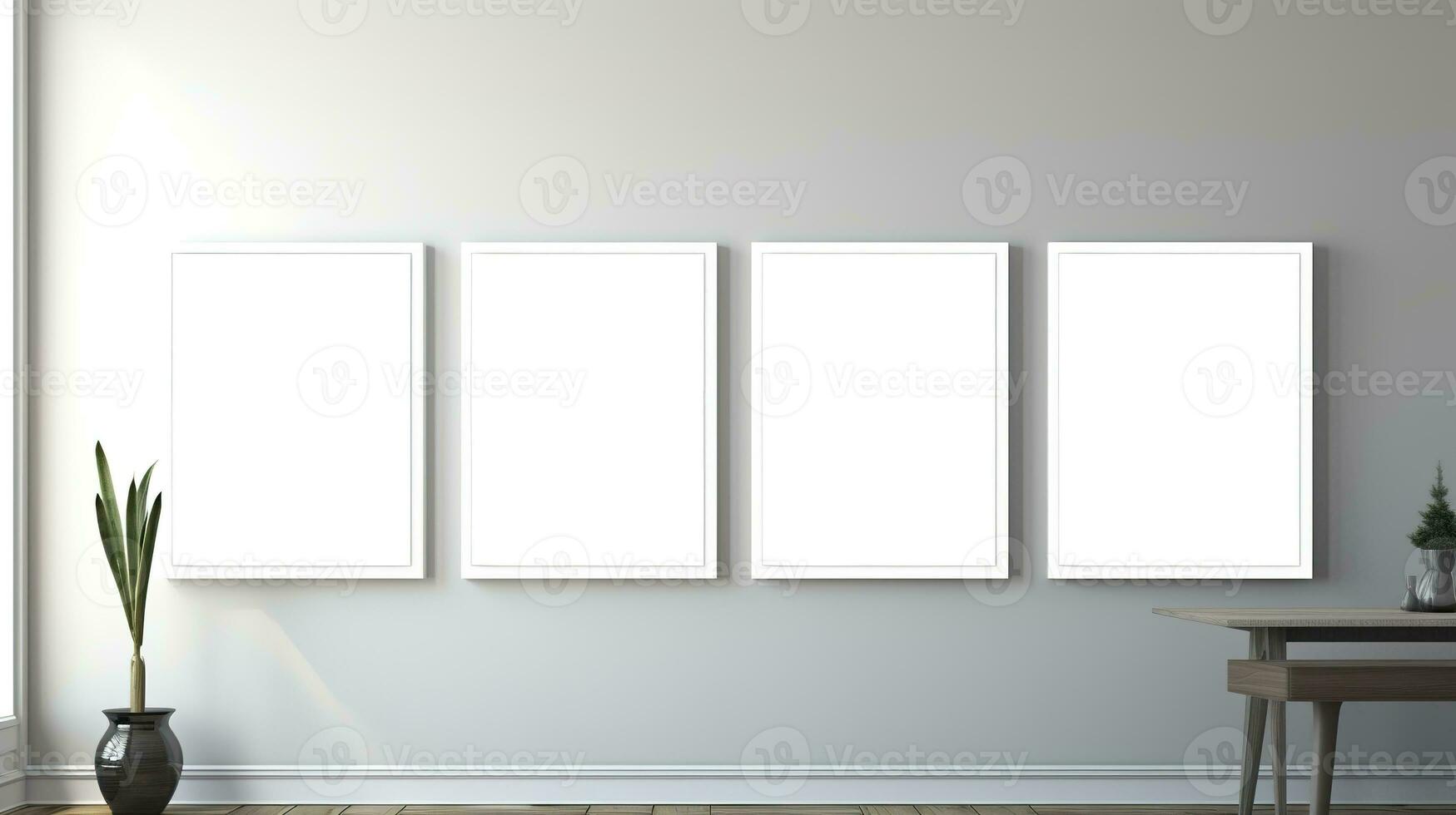 AI generated Generative AI, set of four posters mock up, blank minimalistic background, artwork template photo