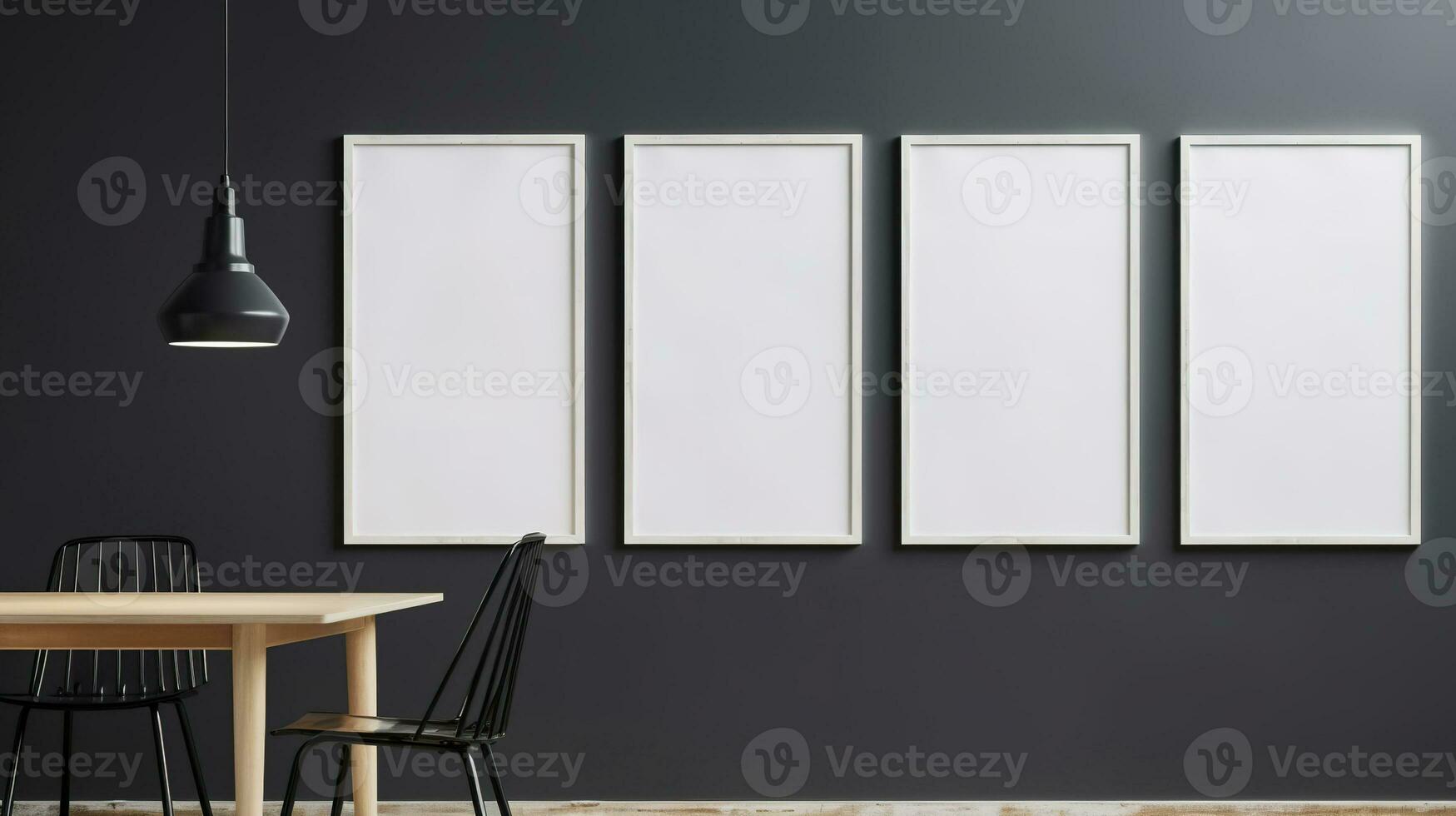 AI generated Generative AI, set of four posters mock up, blank minimalistic background, artwork template photo