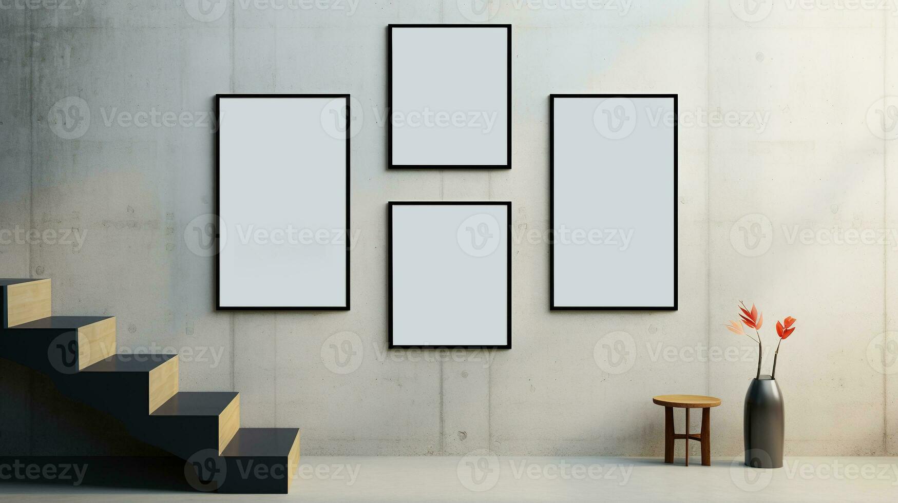 AI generated Generative AI, set of four posters mock up, blank minimalistic background, artwork template photo