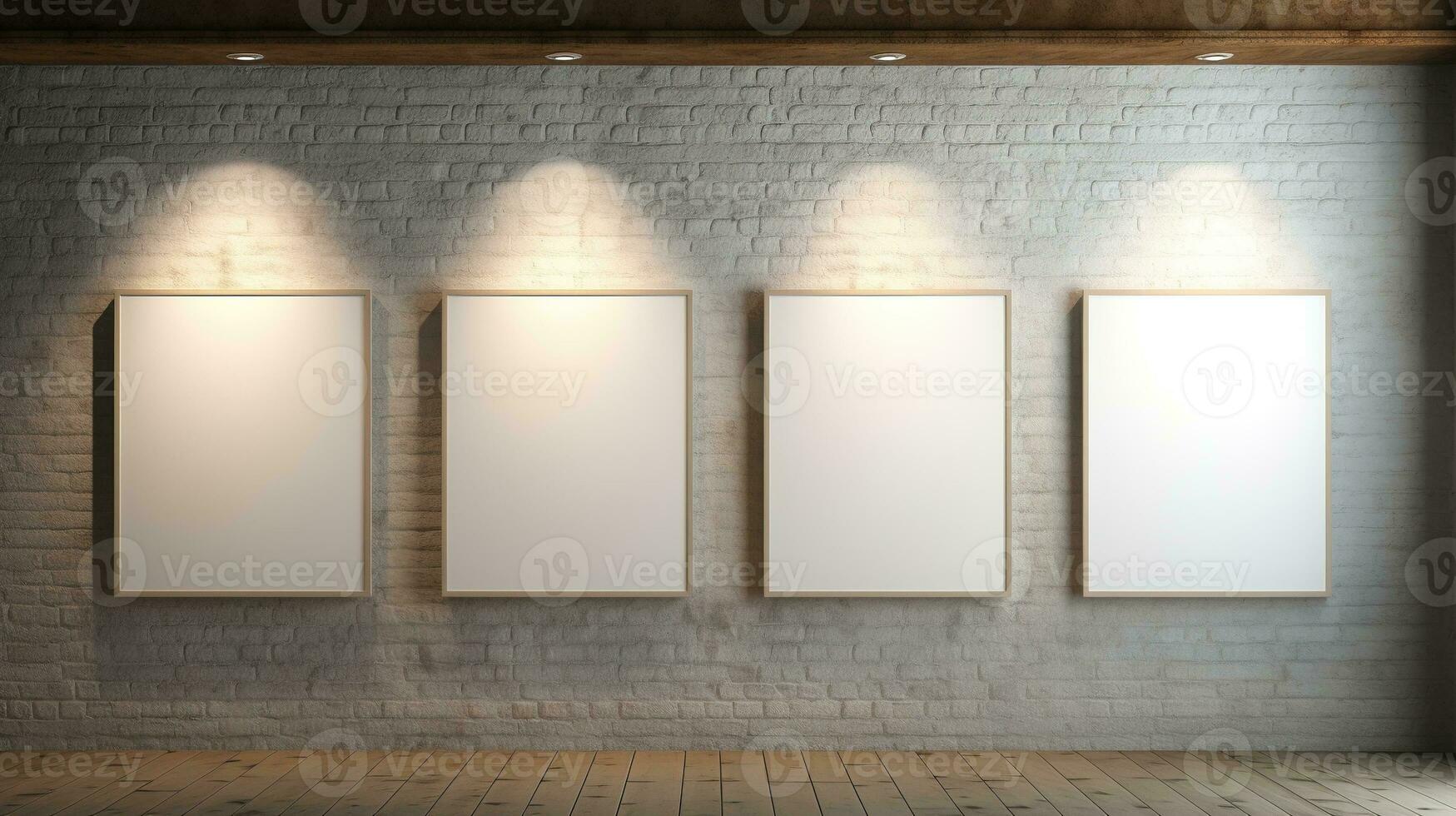ai generado generativo ai, conjunto de cuatro carteles burlarse de arriba, blanco minimalista fondo, obra de arte modelo foto