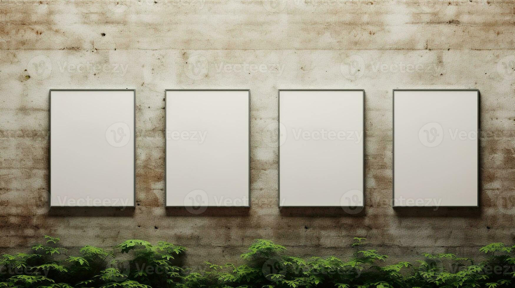 AI generated Generative AI, set of four posters mock up, blank minimalistic background, artwork template photo