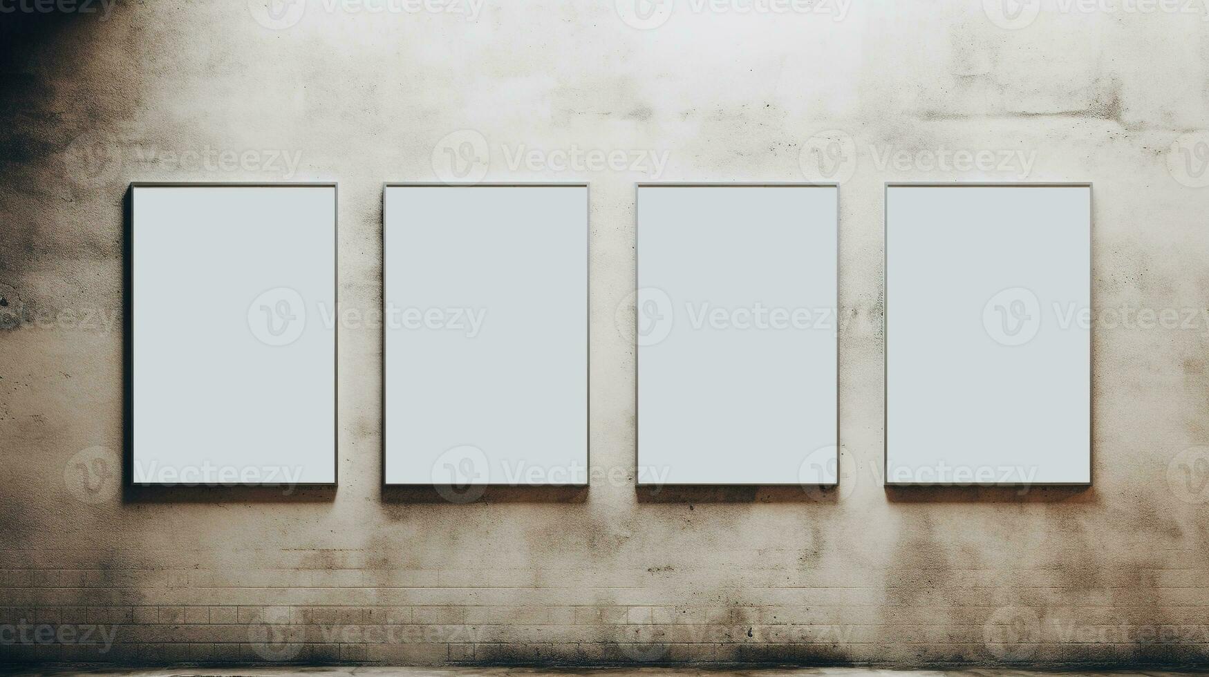 ai generado generativo ai, conjunto de cuatro carteles burlarse de arriba, blanco minimalista fondo, obra de arte modelo foto