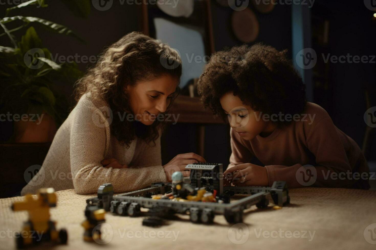 a mother and daughter playing with toy photo