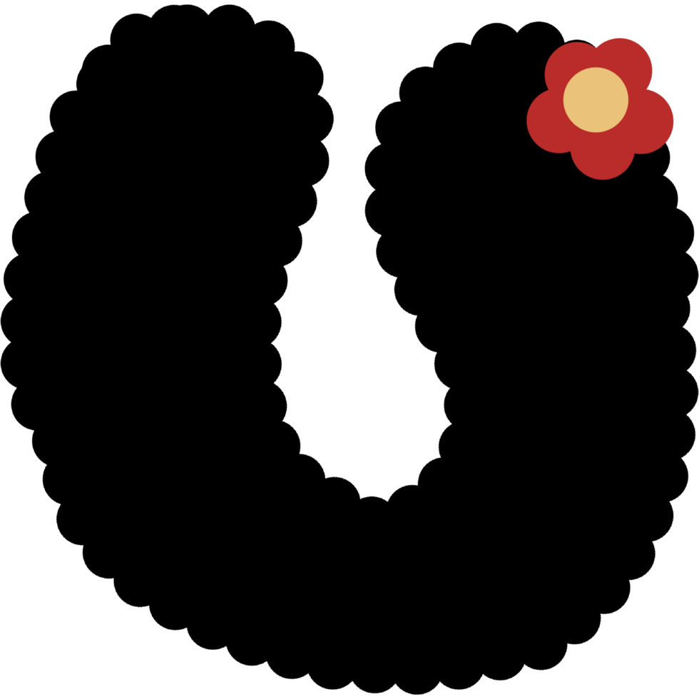 alphabet. Font with black color and red flower. png