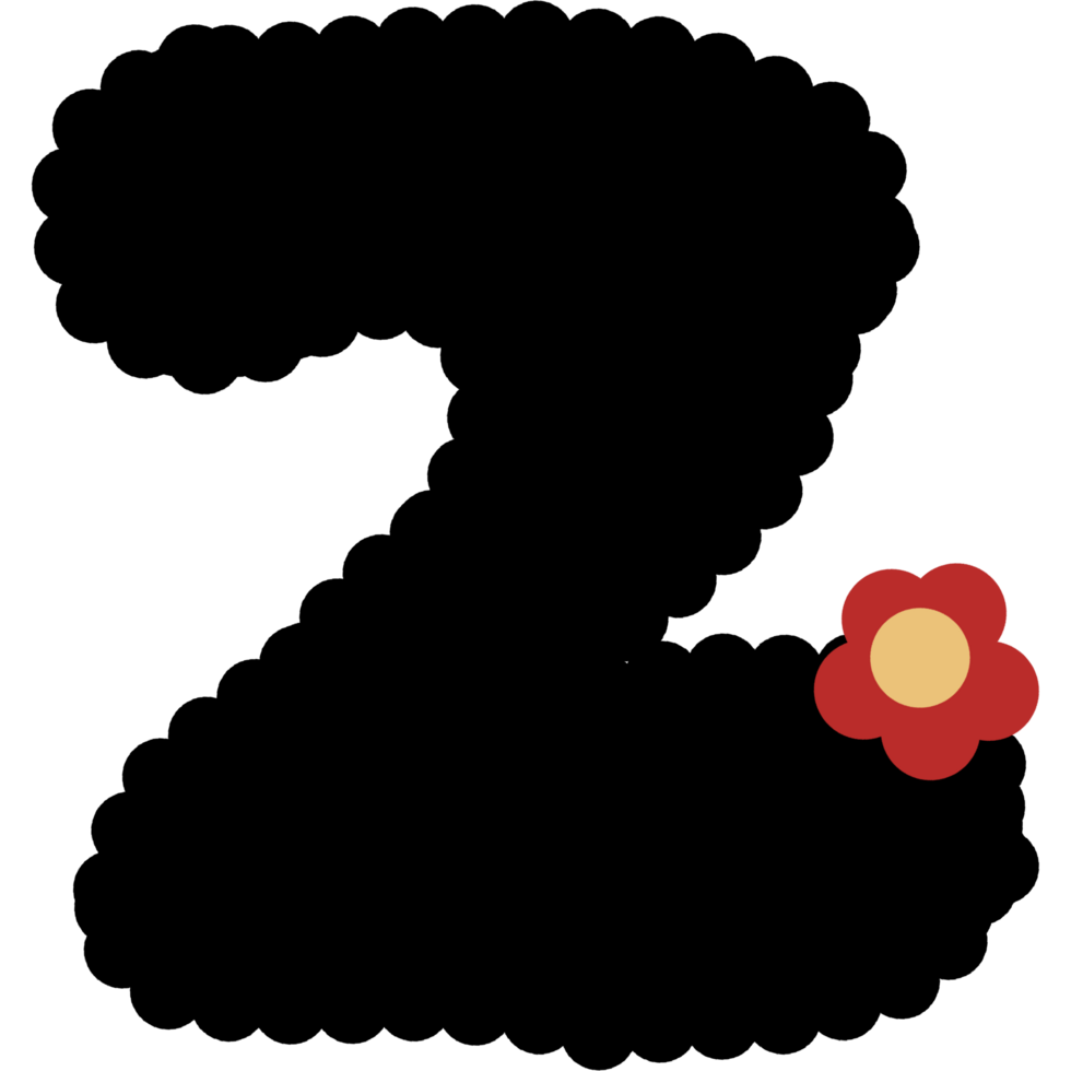 alphabet. Font with black color and red flower. png