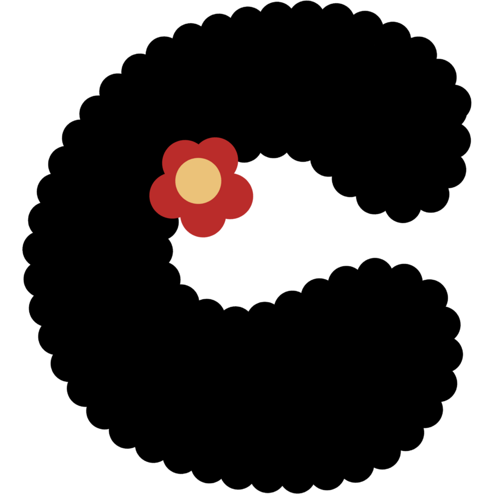 alphabet. Font with black color and red flower. png