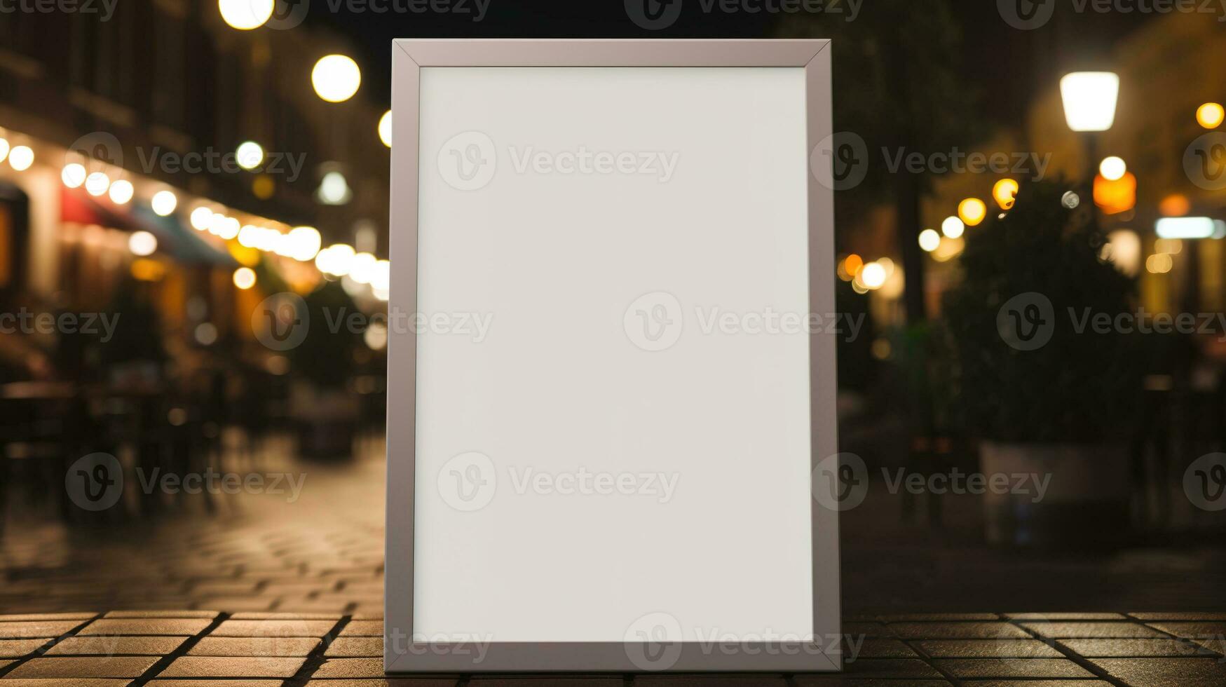 AI generated Generative AI, poster mock up for logo design, brand presentation, aesthetic muted neutral colors, on blurred night bar or restaurant background photo