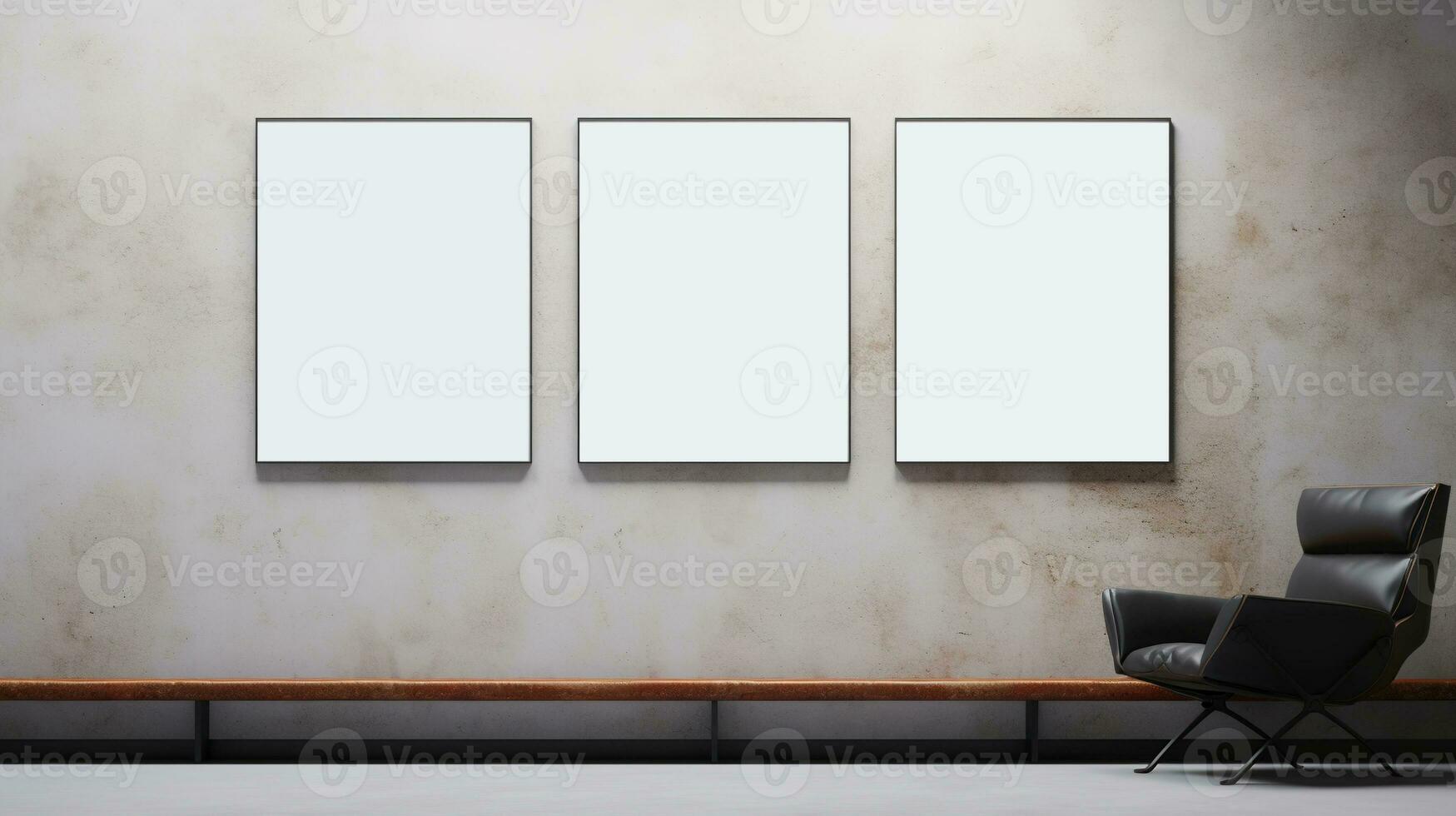 AI generated Generative AI, set of three posters mock up, blank minimalistic background, artwork template photo