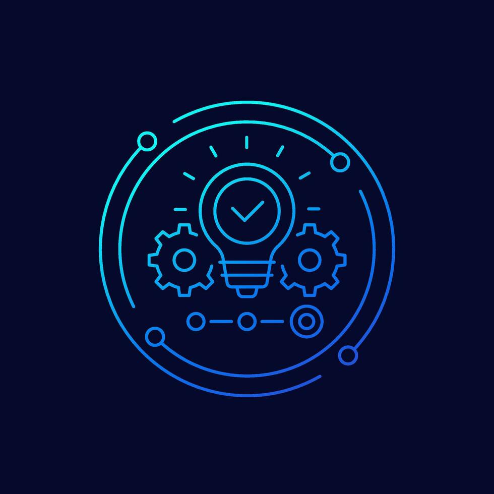 startup and entrepreneurship icon with a light bulb, linear design vector