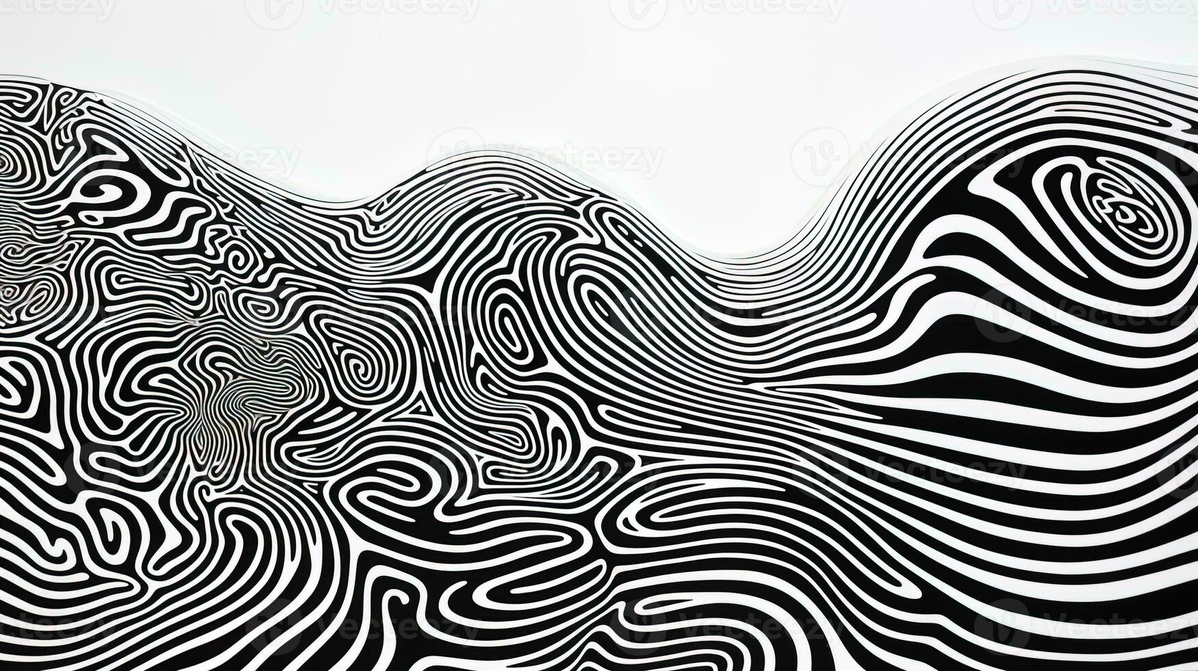 AI generated Generative AI, surreal black and white background, abstract optical illusion, trippy psychedelic vintage mid century modern geometric pattern photo