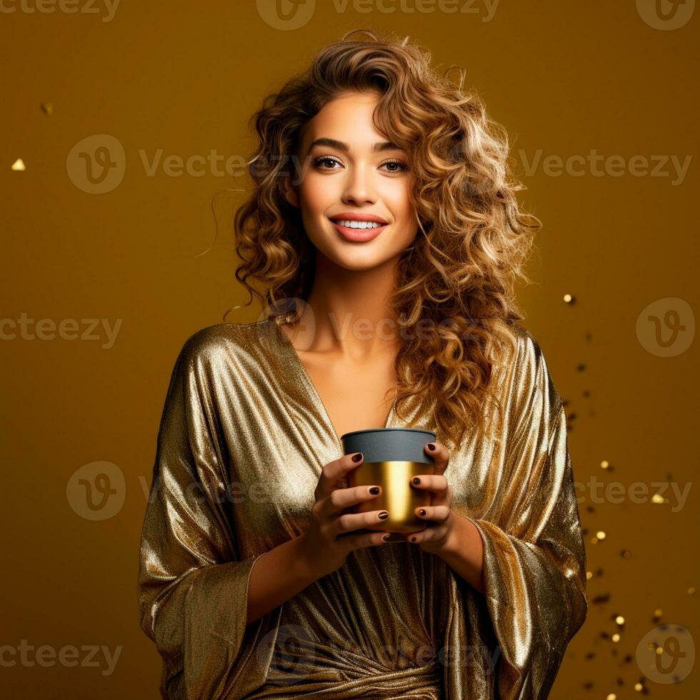 AI generated photo for composition of a beautiful woman in elegant clothes for an end of year party AI generated