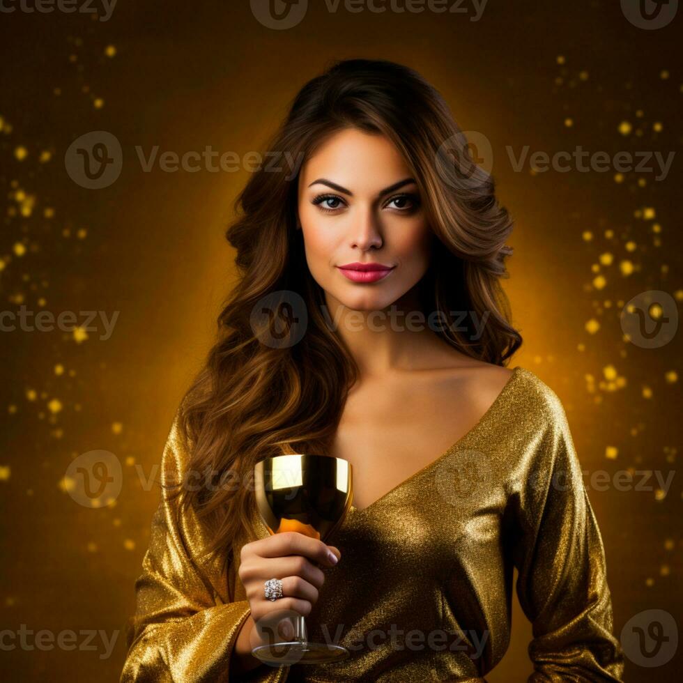 AI generated photo for composition of a beautiful woman in elegant clothes for an end of year party AI generated
