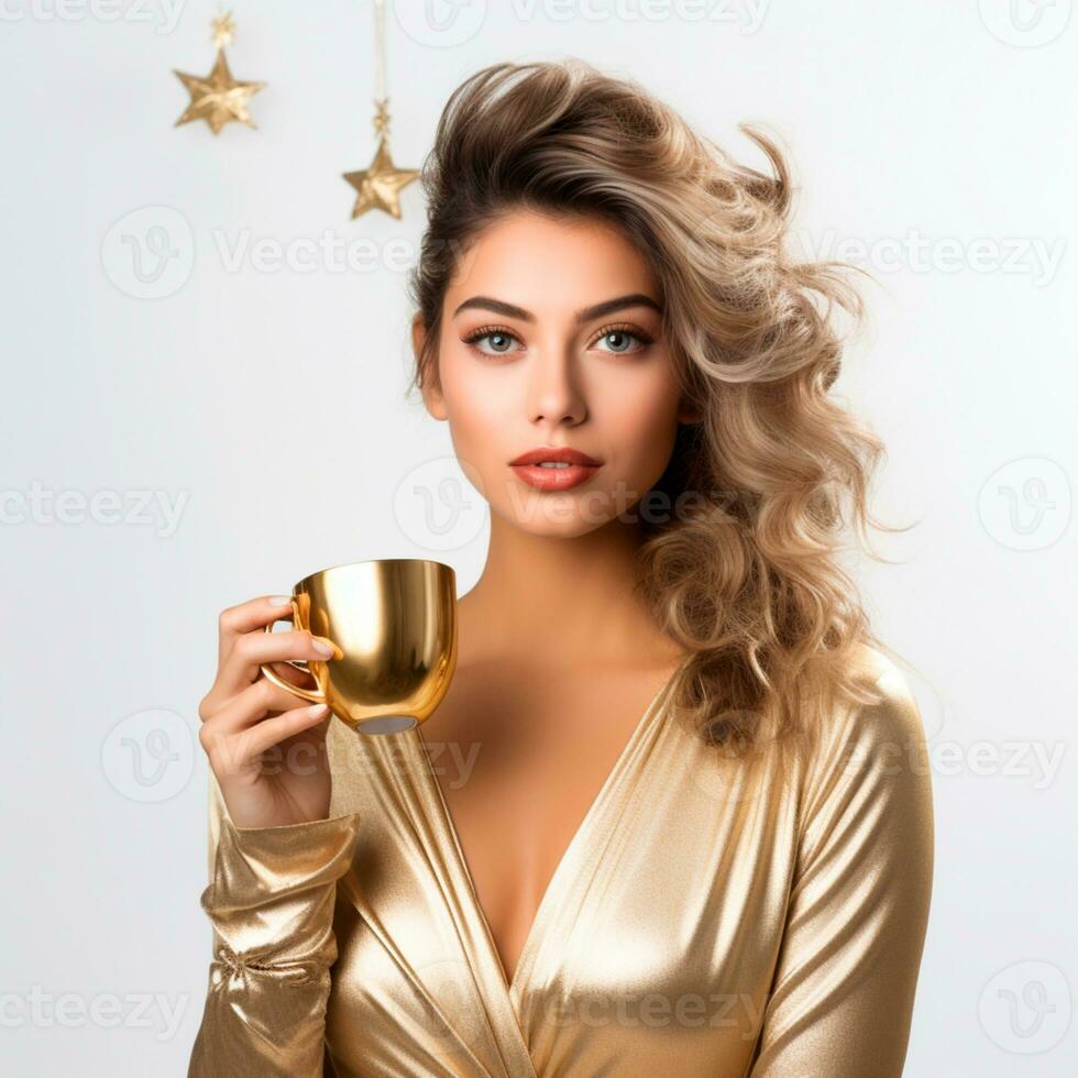 AI generated photo for composition of a beautiful woman in elegant clothes for an end of year party AI generated