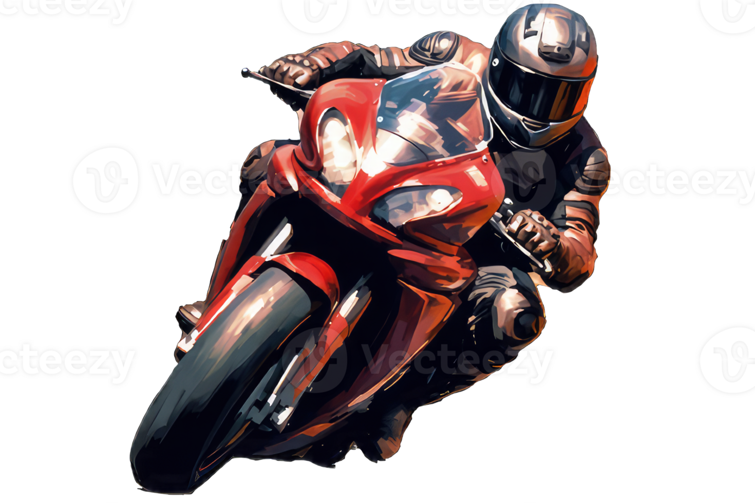 AI generated Man in leather jacket and helmet sitting on bike on transparent background png