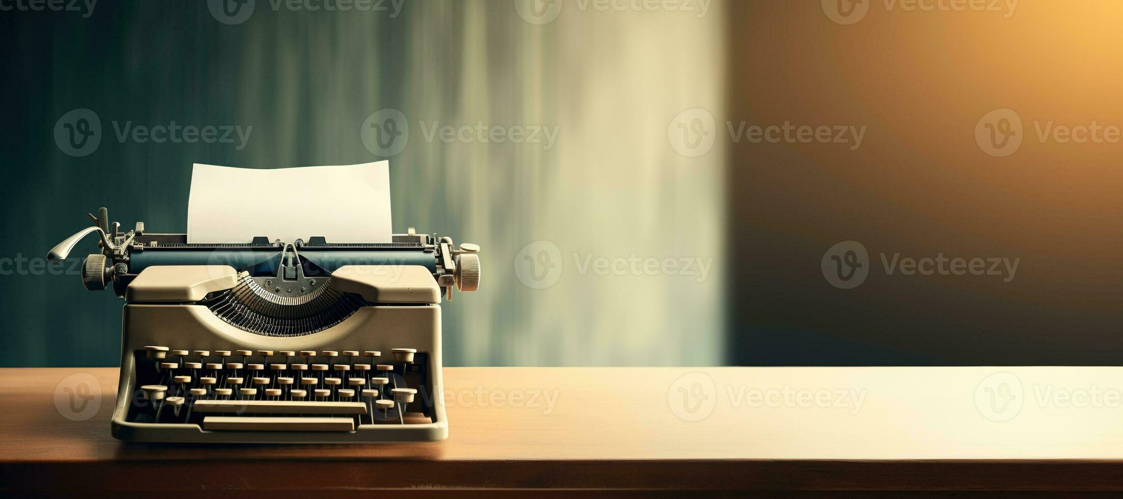 AI generated Generative AI, Vintage typewriter with old paper, blank paper mockup, retro machine technology, copy space photo