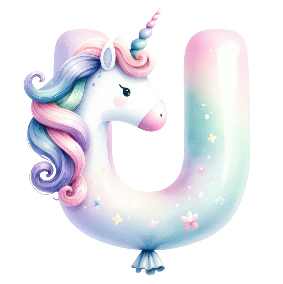 AI generated Alphabet U Pastel Unicorn isolate. png