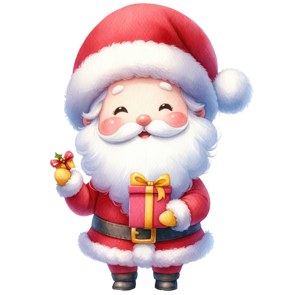 AI generated Cute Santa Claus with a gift box isolated. png