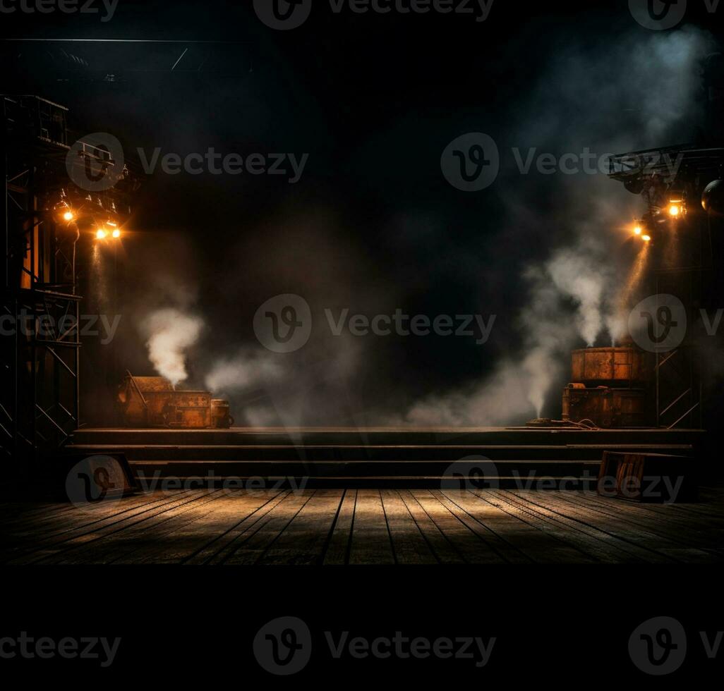 Stage style wood and iron background for your compositions AI generated photo