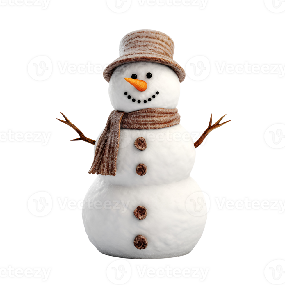 AI generated Artistic Realistic Style Christmas Snowman No Background Perfect for Print on Demand Merchandise png