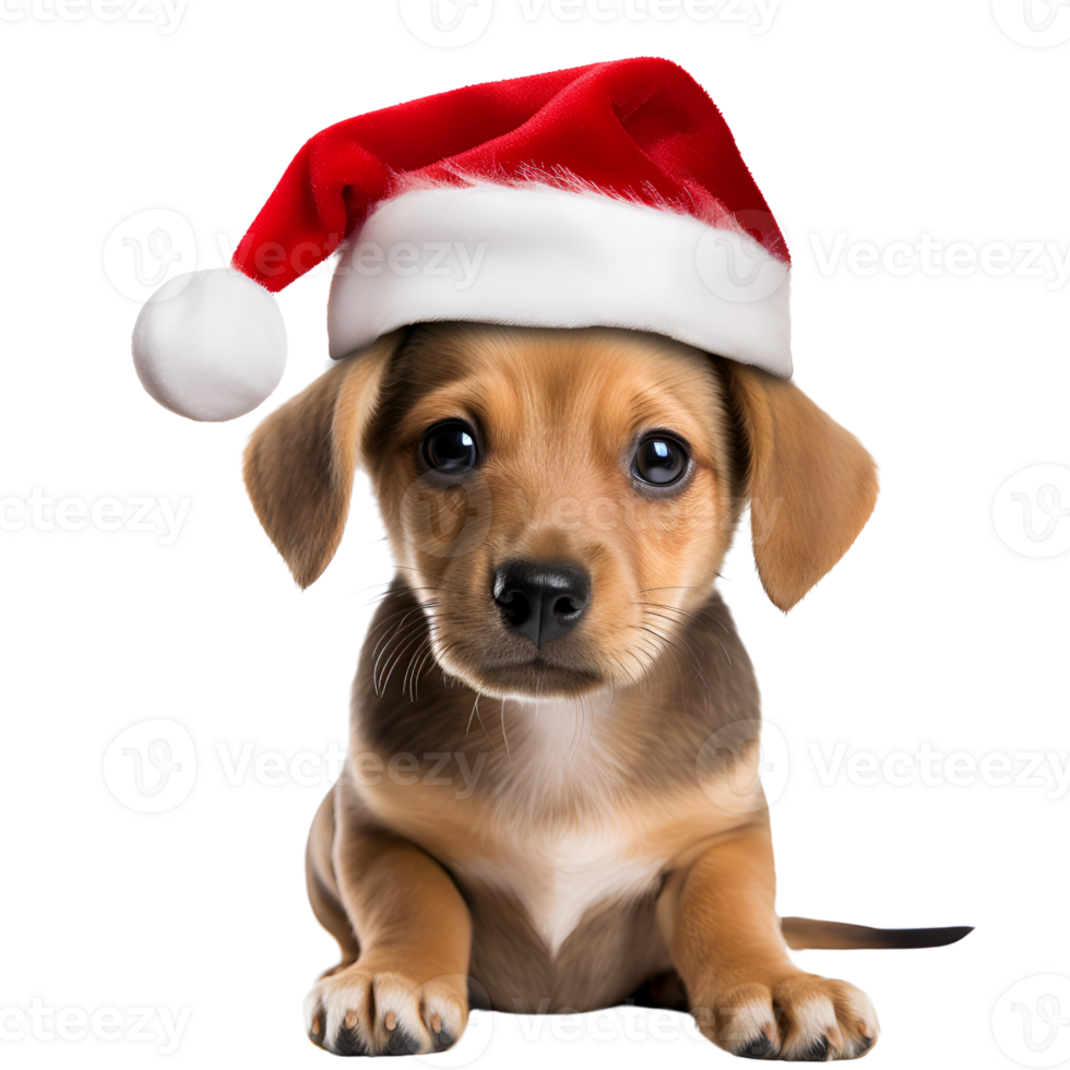 AI generated Artistic Realistic Style Cute Puppy Dog with Christmas Hat No Background Perfect for Print on Demand Merchandise png