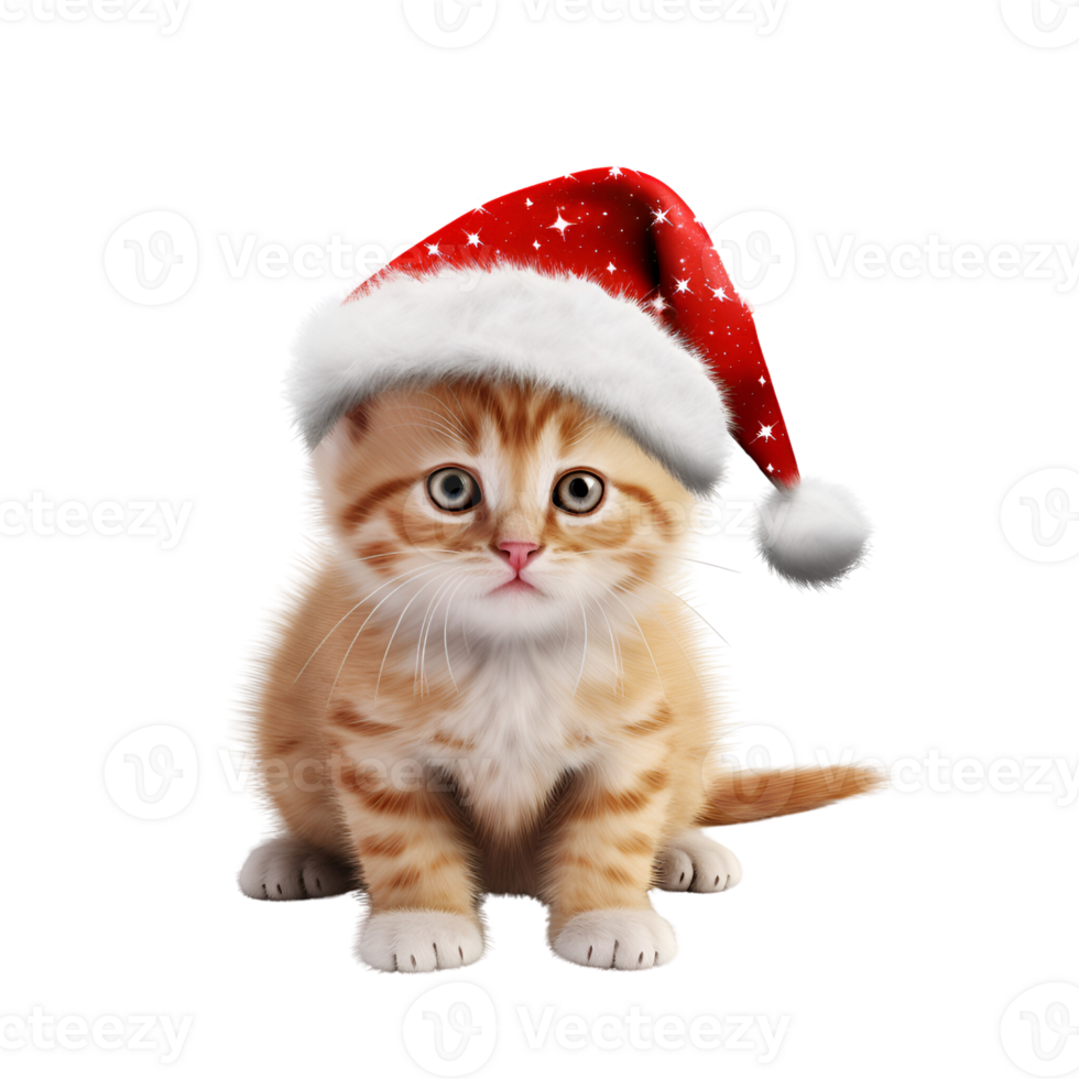 AI generated Cute Kitty Cat with Christmas Hat No Background Perfect for Print on Demand Merchandise png