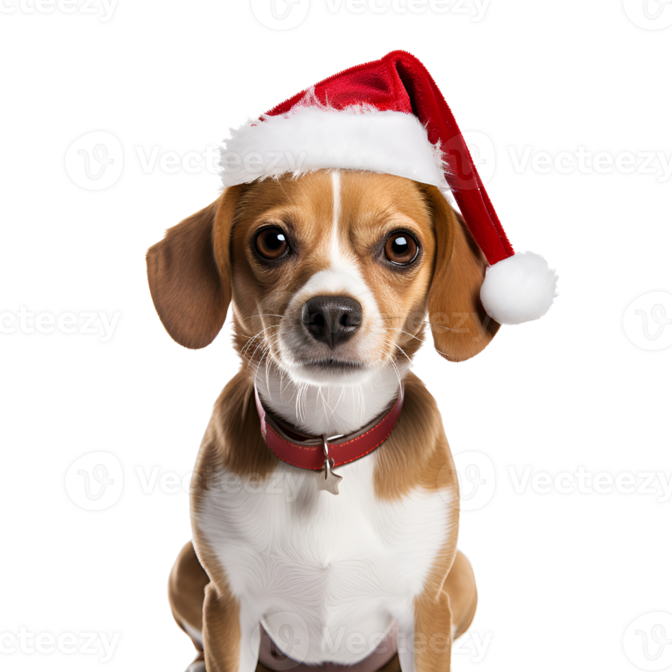 AI generated Artistic Realistic Style Cute Puppy Dog with Christmas Hat No Background Perfect for Print on Demand Merchandise png
