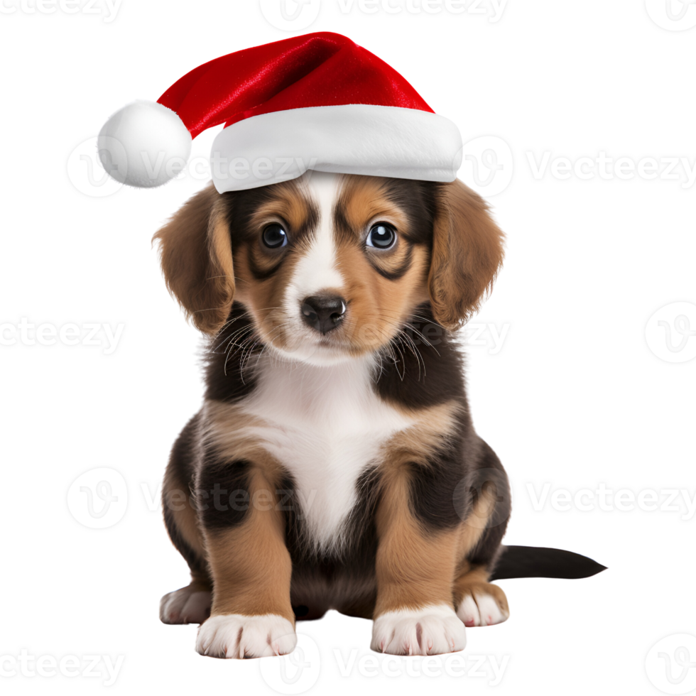 AI generated Artistic Realistic Style Cute Puppy Dog with Christmas Hat No Background Perfect for Print on Demand Merchandise png