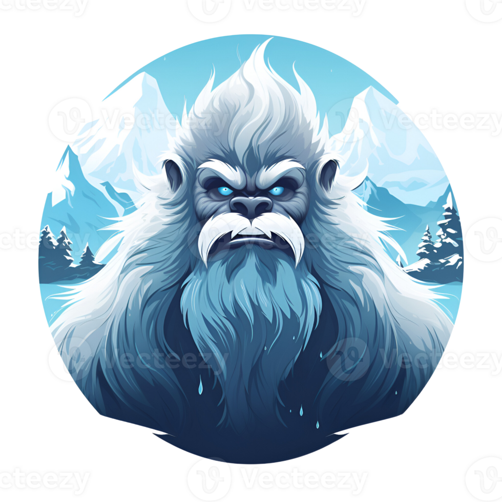 AI generated Cartoon Style Yeti Illustration No Background Perfect for Print on Demand Merchandise png