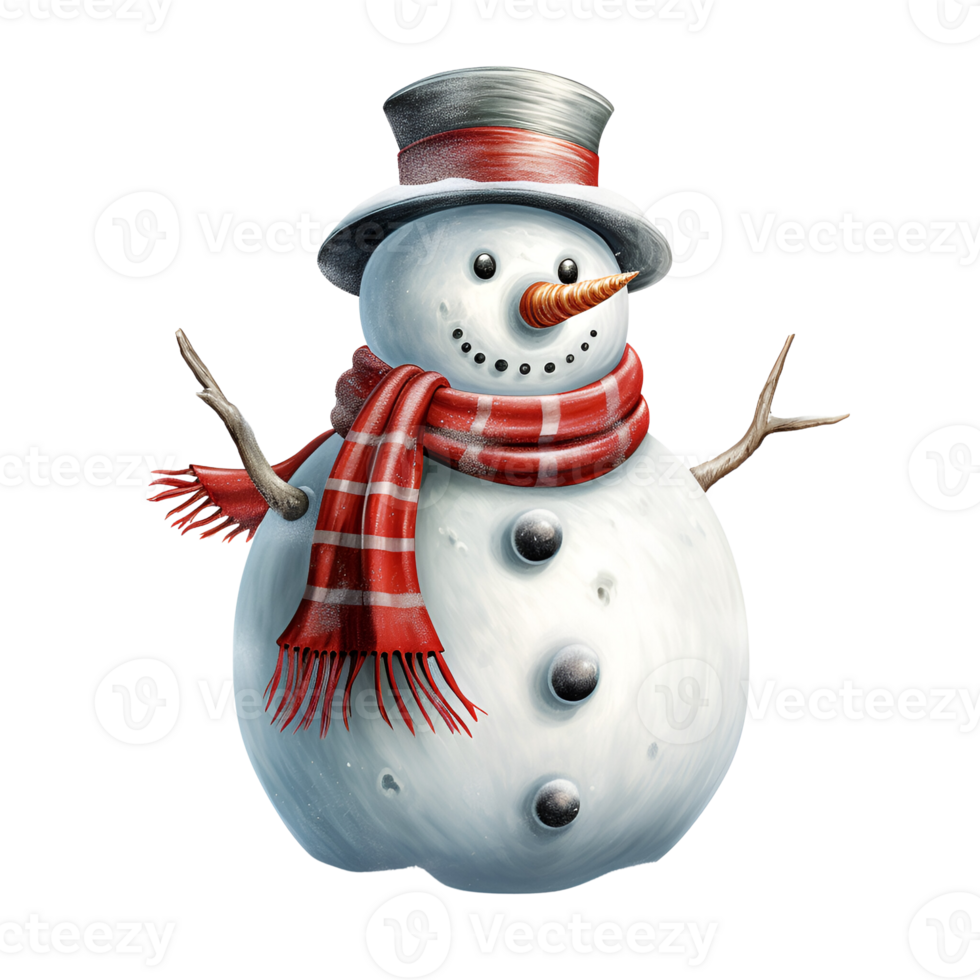AI generated Artistic Realistic Style Christmas Snowman No Background Perfect for Print on Demand Merchandise png