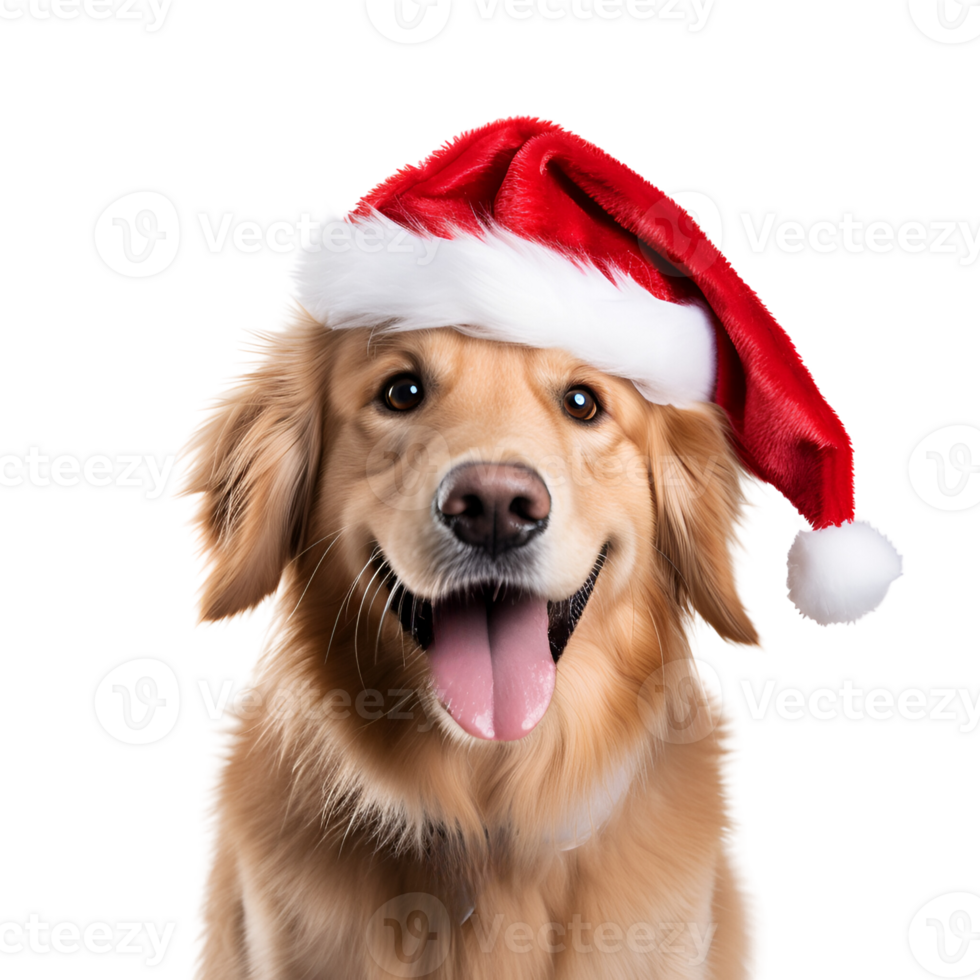 AI generated Artistic Realistic Style Cute Puppy Dog with Christmas Hat No Background Perfect for Print on Demand Merchandise png
